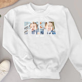weißer Sweater für Papa mit Kindernamen personalisierte Geschenkidee zum Vatertag von Love & Faith