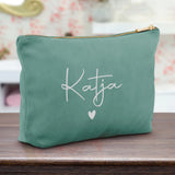 Personalisierte Samt jade silber Kosmetiktasche für MakeUp und Kosmetika mit Namen von Love & Faith