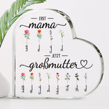 Mama dann Oma - Transparentes Acrylherz mit Namen und Blumen selbst gestalten
