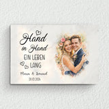 Hand in Hand - Personalisierte Leinwand mit Wasserfarben-Effekt für Hochzeit und Jahrestag