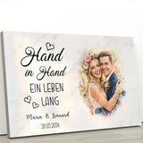 Hand in Hand - Personalisierte Leinwand mit Wasserfarben-Effekt für Hochzeit und Jahrestag