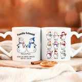 Personalisierte Schneemanntasse mit bis zu 10 Personen individuell gestalten mit Love & Faith