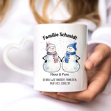 Personalisierte Schneemanntasse mit bis zu 10 Personen individuell gestalten mit Love & Faith