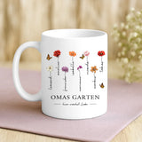 Personalisierte Blumen-Tasse mit Namen für Oma und Mama – Hier wächst Liebe – Motiv 3