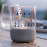 Personalisiertes Windlicht mit Namen und Blumen für Mama und Oma – Motiv 2