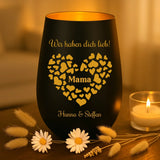 Personalisiertes Windlicht mit Gravur für Mama & Papa – Mamas Herz