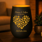 Personalisiertes Windlicht mit Gravur zum Valentinstag für Paare – Valentinsherz – Motiv 2