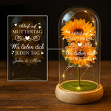 Personalisierte Ewige Sonnenblume im Glas "Scheiß auf Muttertag" als Muttertagsgeschenk gefertigt von Love & Faith