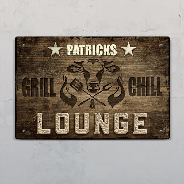 Grill und Chill Lounge - Outdoor-Türschild