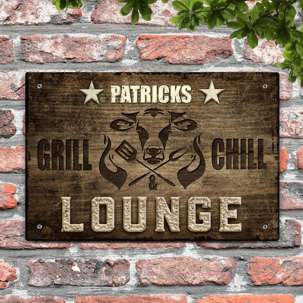 Grill und Chill Lounge - Outdoor-Türschild