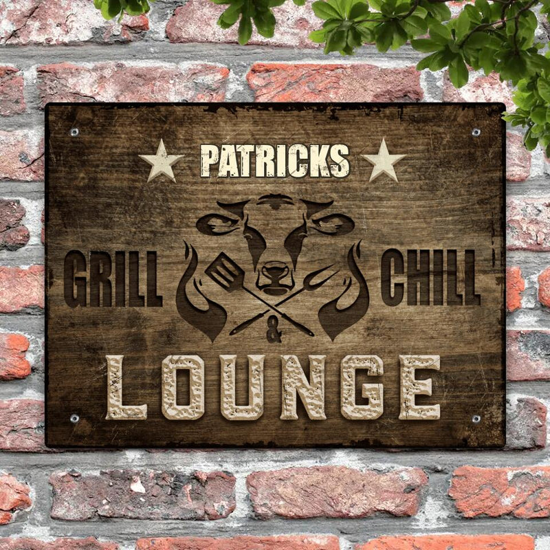 Grill und Chill Lounge - Outdoor-Türschild