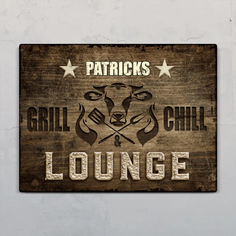 Grill und Chill Lounge - Outdoor-Türschild
