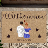Personalisierte Fussmatte 70x50cm Willkommen für Paare mit Namen und Illustration von Love & Faith