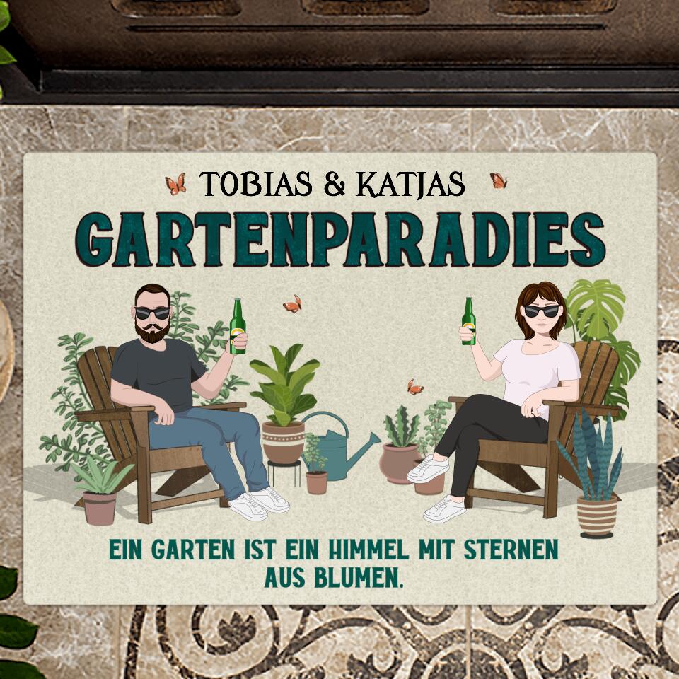 Gartenparadies Fußmatte 70x50cm mit witzigem Spruch personalisiert gefertigt von Love & Faith