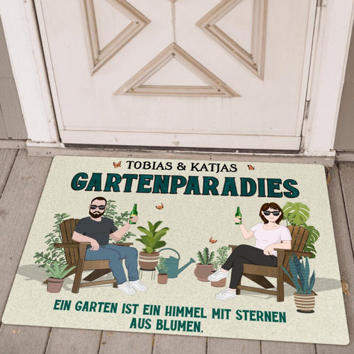 Gartenparadies Fußmatte 70x50cm mit witzigem Spruch personalisiert gefertigt von Love & Faith