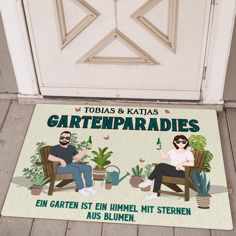 Gartenparadies Fußmatte 70x50cm mit witzigem Spruch personalisiert gefertigt von Love & Faith