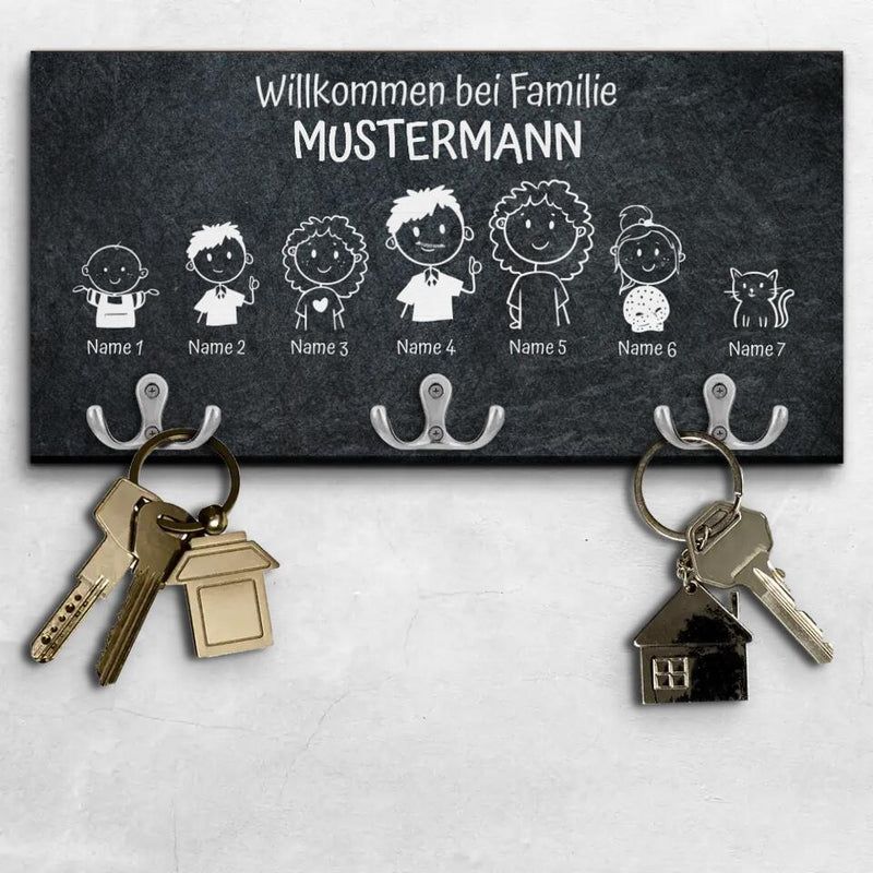 Strichmännchen Familie (Schiefer) - Familien-Schlüsselbrett