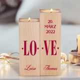 LOVE - Paar-Holz-Teelichthalter