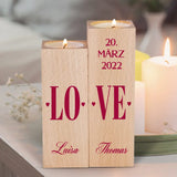 LOVE - Paar-Holz-Teelichthalter