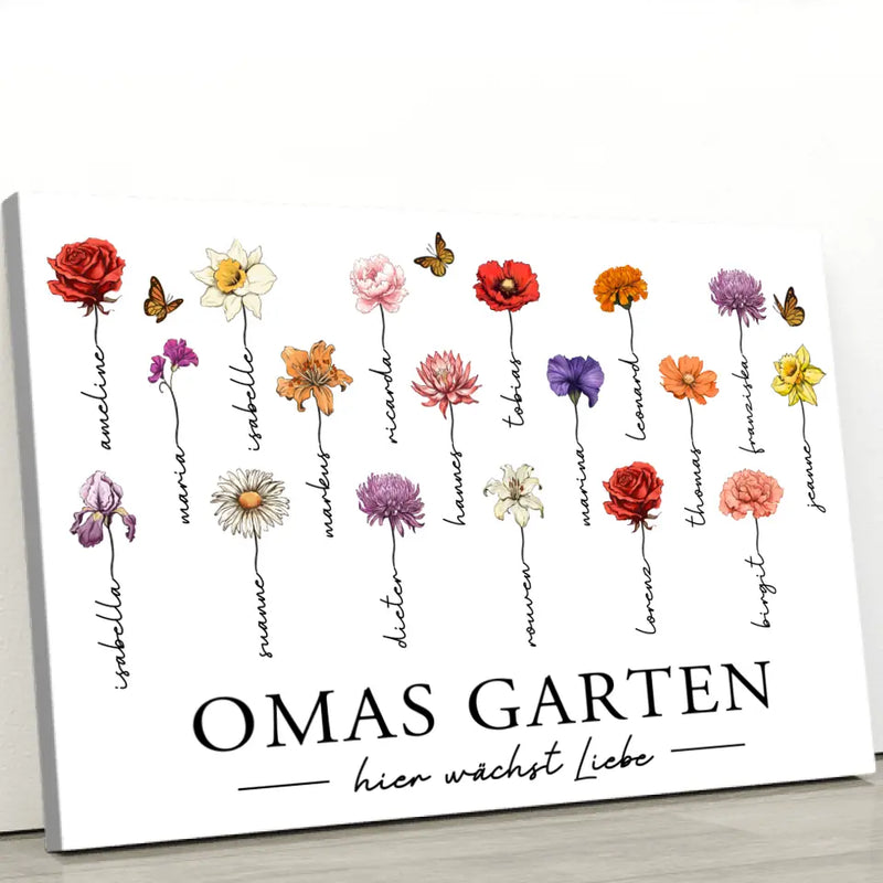Hier wächst Liebe - Personalisierte Leinwand für Oma und Mama