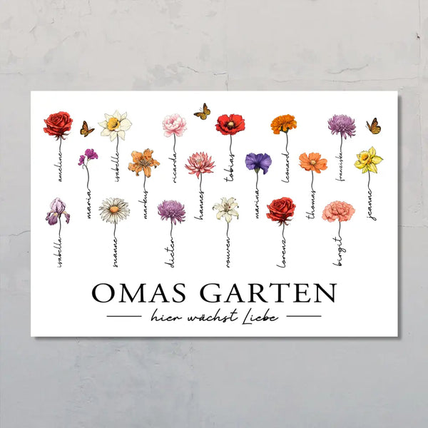 Hier wächst Liebe - Personalisiertes Poster mit Blumen für Oma und Mama