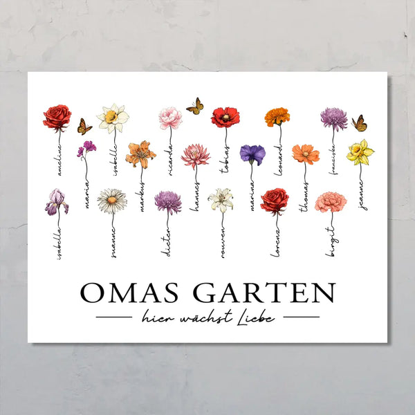 Hier wächst Liebe - Personalisiertes Poster mit Blumen für Oma und Mama