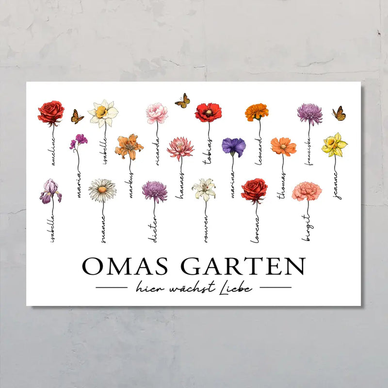 Hier wächst Liebe - Personalisiertes Poster mit Blumen für Oma und Mama