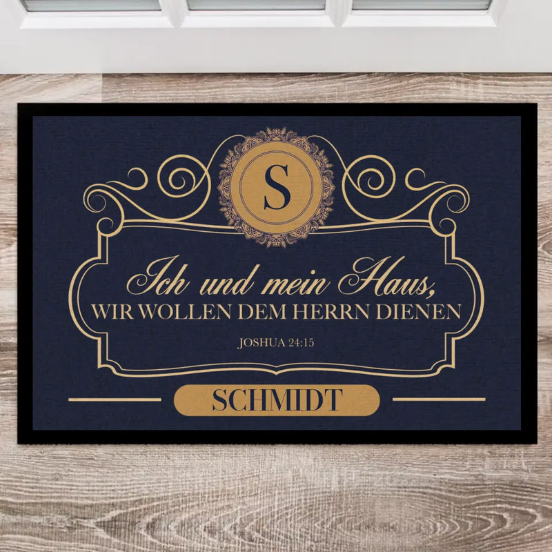 Personalisierte Fußmatte 60x40cm mit Familiennamen mit Bibelspruch Josua 24:15 - personalisiert gefertigt von Love & Faith