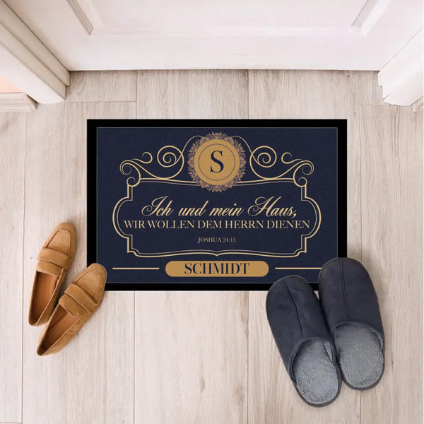 Personalisierte Fußmatte 60x40cm mit Familiennamen mit Bibelspruch Josua 24:15 - personalisiert gefertigt von Love & Faith