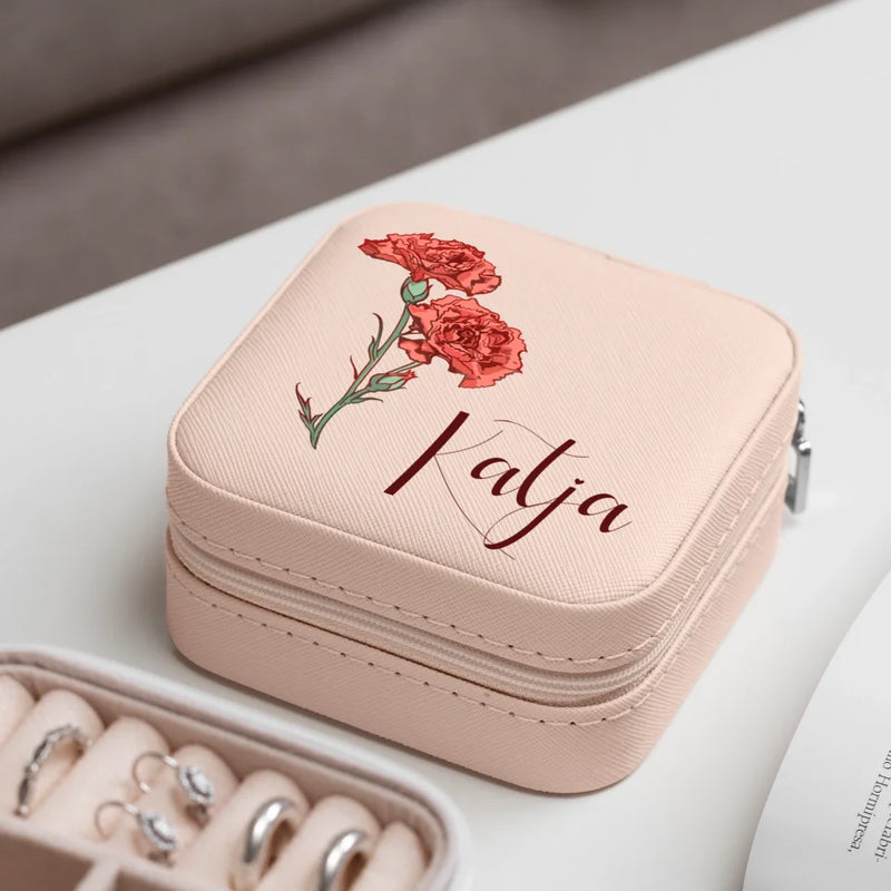 Rosa Schmucketui aus PU Leder mit Personalisierung - gefertigt von Love & Faith