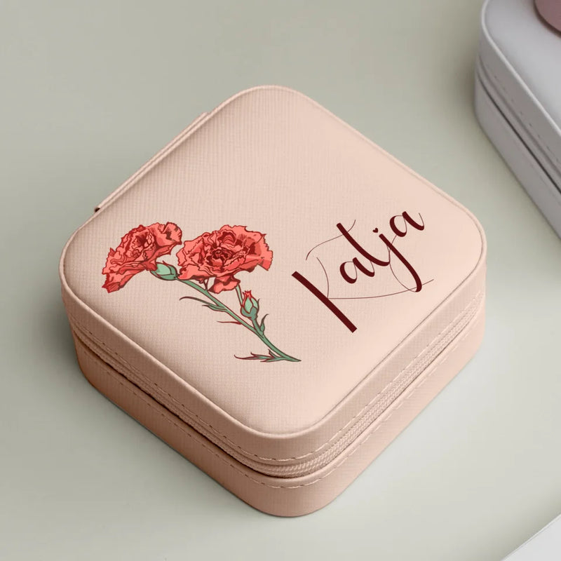Rosa Schmucketui aus PU Leder mit Personalisierung - gefertigt von Love & Faith