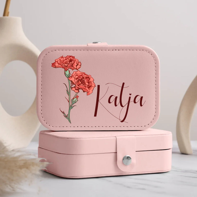 Rosa Schmucketui aus PU Leder mit Personalisierung - gefertigt von Love & Faith