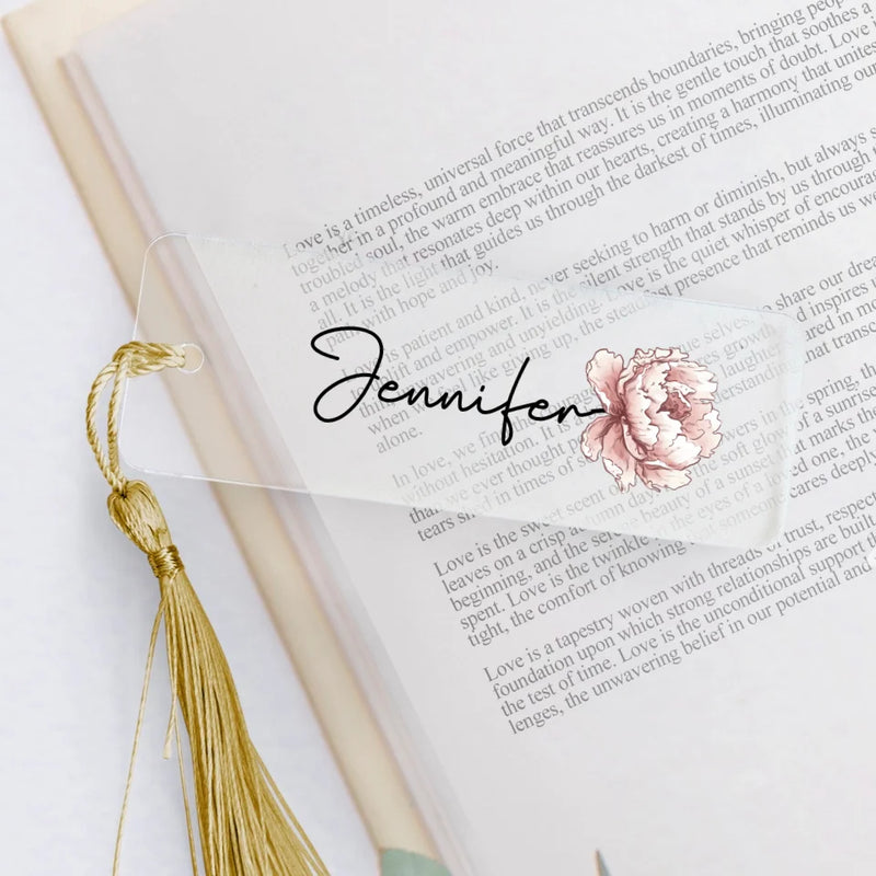 transparentes Lesezeichen mit goldfarbener Kordel mit Grafik personalisierbar - gefertigt von Love & Faith