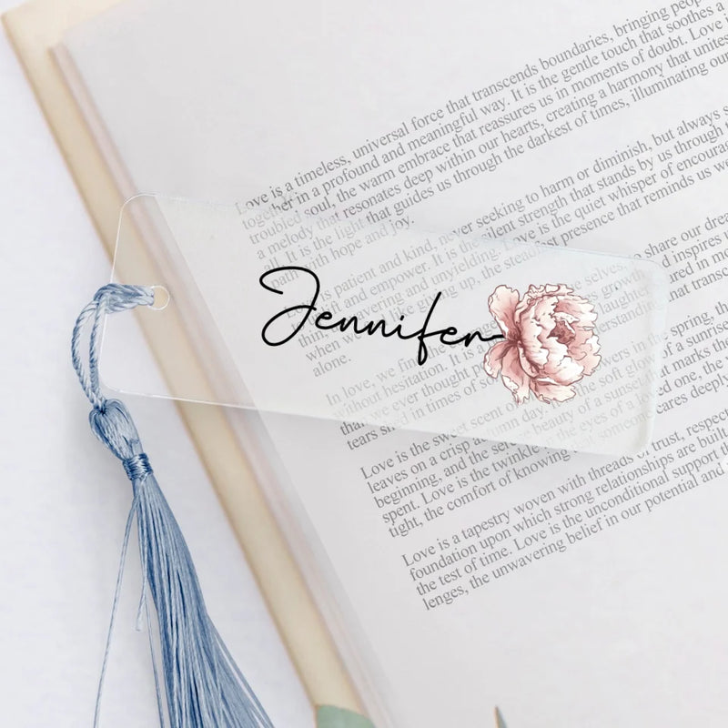 transparentes Lesezeichen mit grauer Kordel mit Grafik personalisierbar - gefertigt von Love & Faith