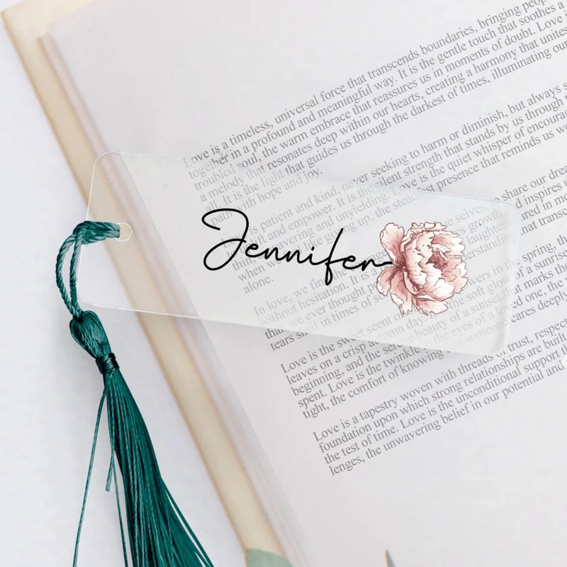 transparentes Lesezeichen mit dunkelgrüner Kordel mit Grafik personalisierbar - gefertigt von Love & Faith
