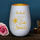 Personalisiertes weißes Windlicht mit golden graviertem Design - gefertigt von Love & Faith