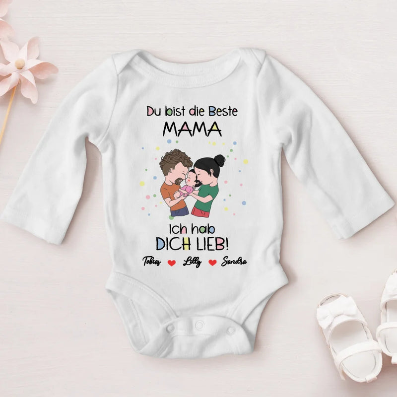 weißer Langarm-Babybody personalisierbar - gefertigt von Love & Faith