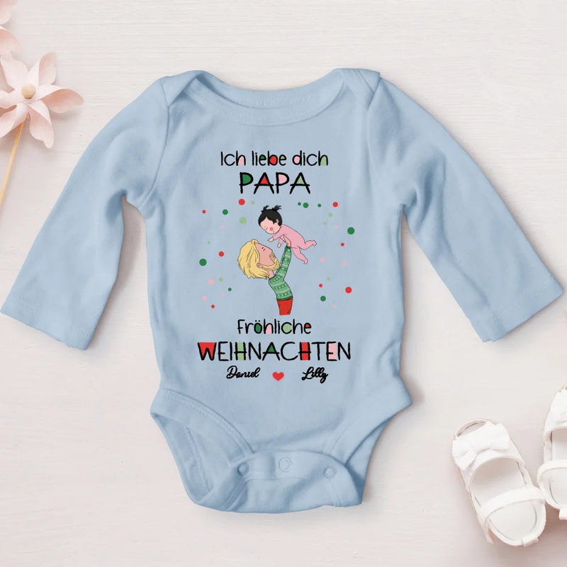 himmelblauer Langarm-Babybody personalisierbar - gefertigt von Love & Faith