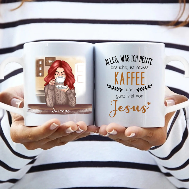 Personalisierbare Tasse mit Henkel in Herzform mit eigenem Spruch, Illustration und Namen - gefertigt von Love & Faith