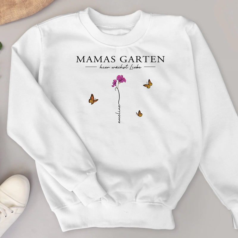 Hier wächst Liebe - Personalisierter Sweater für Mama und Oma mit Geburtsblumen und Namen