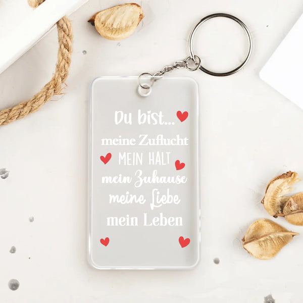 Transparenter Acrylschlüsselanhänger mit Liebesspruch - 5,4cm x 8,6cm personalisiertes Geschenk gefertigt von Love & Faith