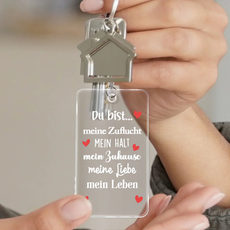 Transparenter Acrylschlüsselanhänger mit Liebesspruch - 5,4cm x 8,6cm personalisiertes Geschenk gefertigt von Love & Faith