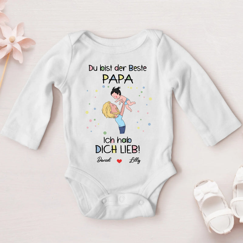 weißer Langarm-Babybody personalisierbar - gefertigt von Love & Faith