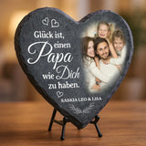 Geschenk zum Vatertag: Personalisiert bedrucktes Schieferherz mit eigenem Foto und Spruch für Papa - gefertigt von Love & Faith