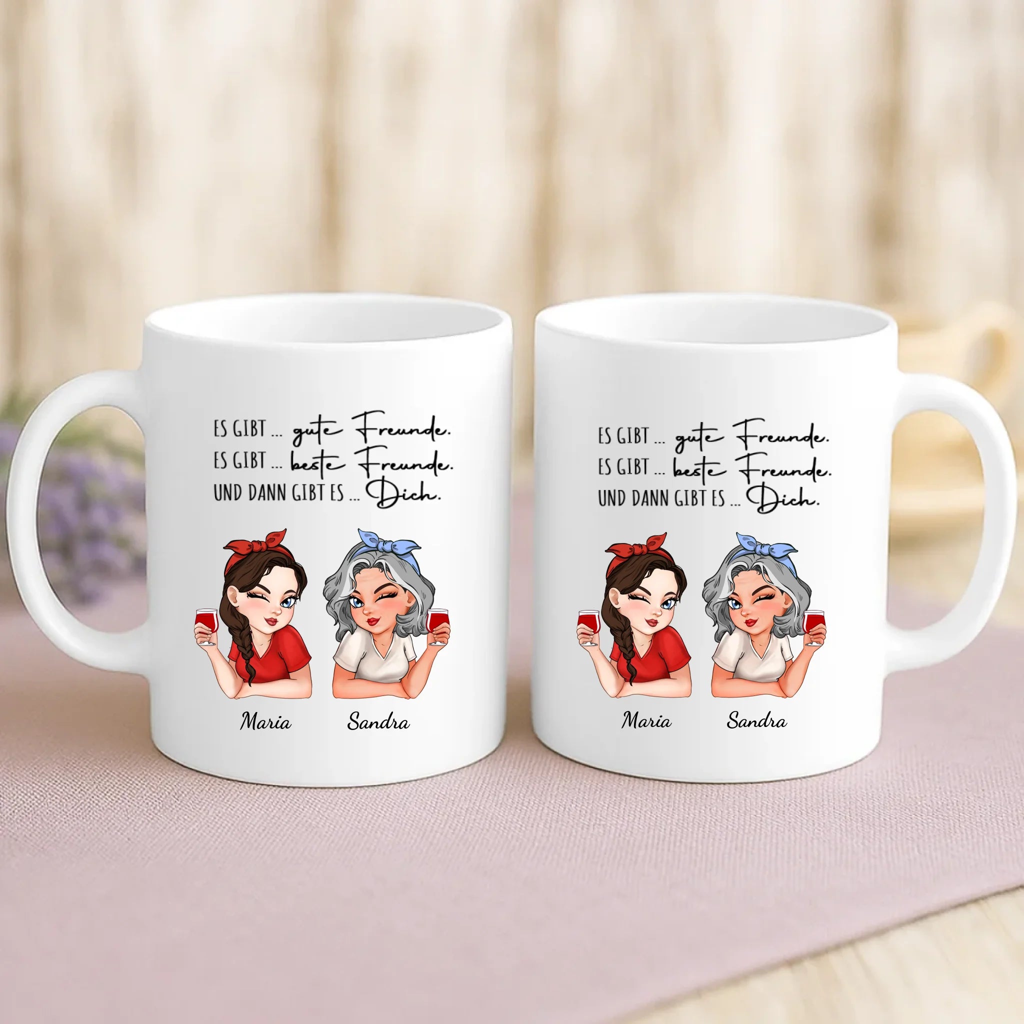 Personalisierte Tasse mit Illustration und Namen für beste Freundinnen – Beste Freunde