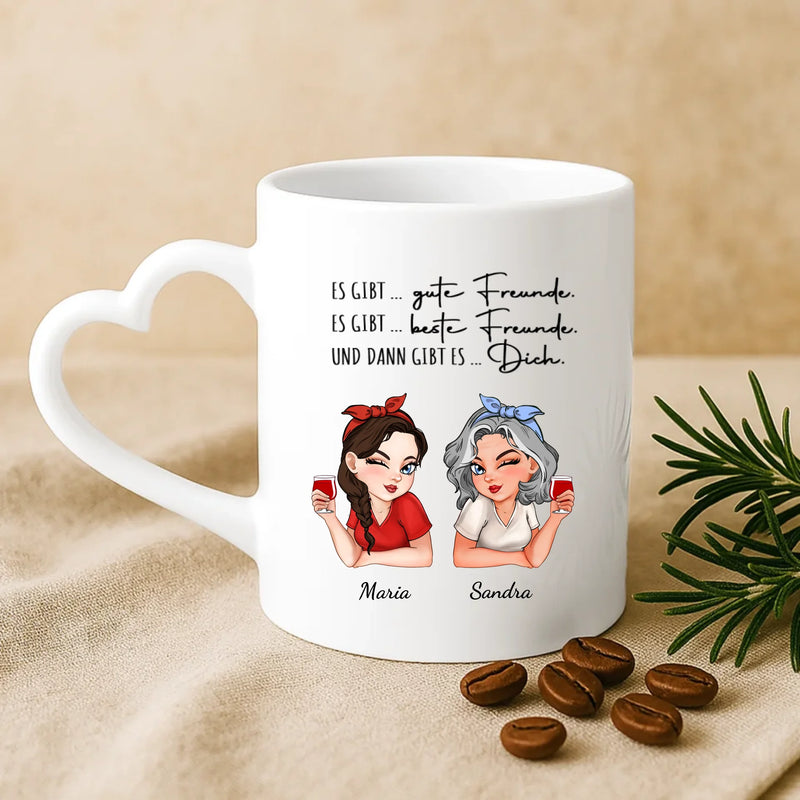 Weiße Tasse mit Herzhenkel und personalisiertem Namen – romantische Geschenkidee von Love & Faith