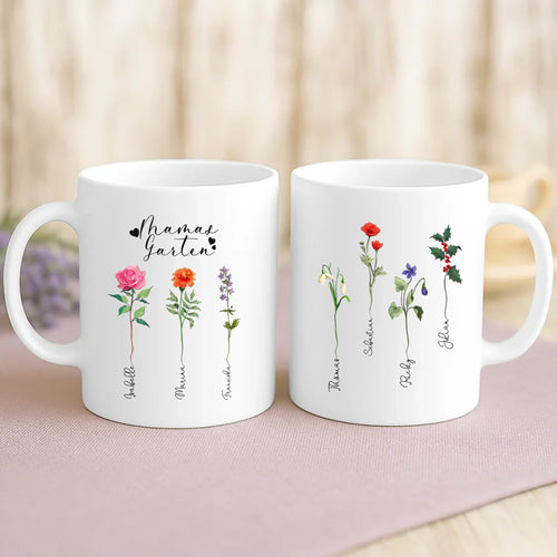 Personalisierte Tasse mit Namen der Kinder für Mama – Mamas Garten