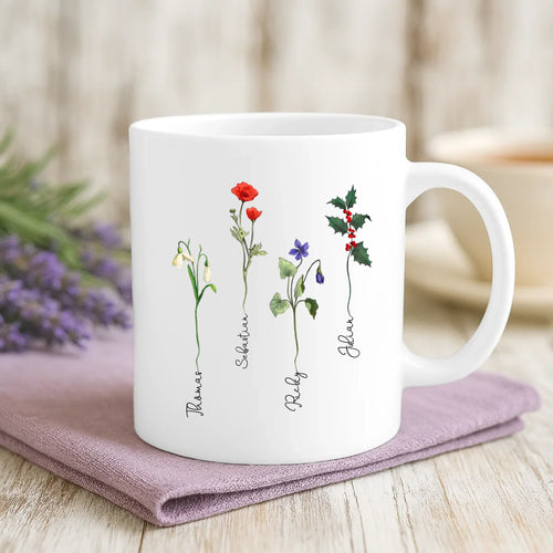 Personalisierte Tasse mit Namen der Kinder für Mama – Mamas Garten – Motiv 2