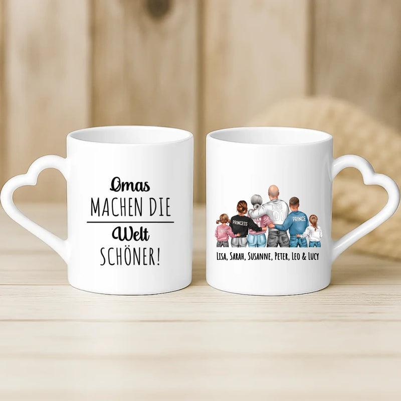 Weiße Tasse mit Herzhenkel und personalisiertem Namen – romantische Geschenkidee von Love & Faith