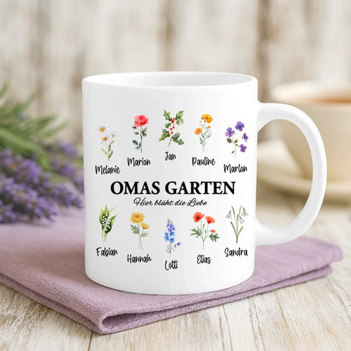 Personalisierte Tasse mit Druck für Oma – Omas Blumen – Motiv 2